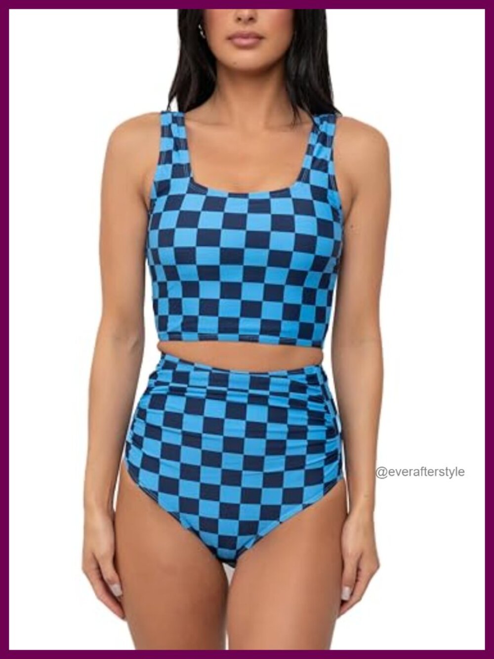 Square Neck Tankini Set High Waisted Ruched Swim Top & Bottoms